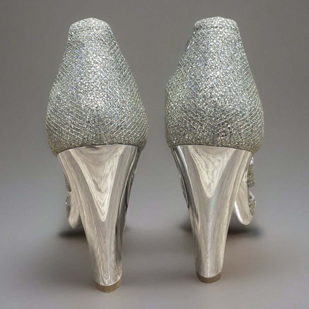 VINTAGE✨MICHAEL KORS BERKLEY T STRAP-GLITTER-HIGH HEELS SILVER WOMEN'S SIZE 7M‎ - Picture 2 of 6